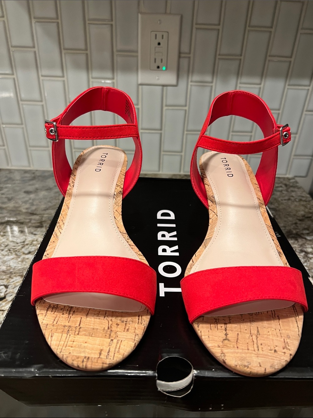 Torrid Red Cork Mini Wedge Sandals Wide Width - Size 9W NIB